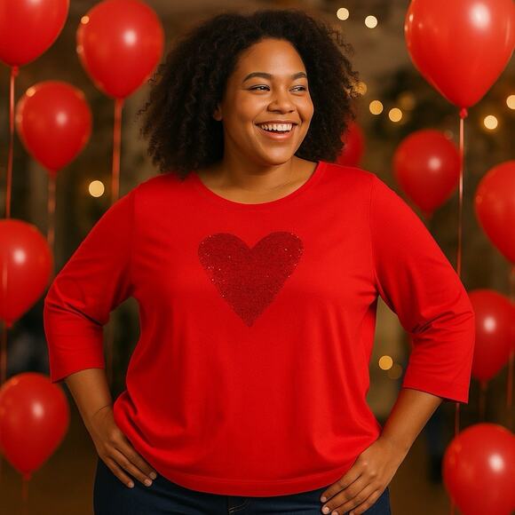 Chicos Shirt Womens Size 4 (2X) Heart Love Letter 3/4 Sleeve Embellished Tee NWT - Picture 1 of 7